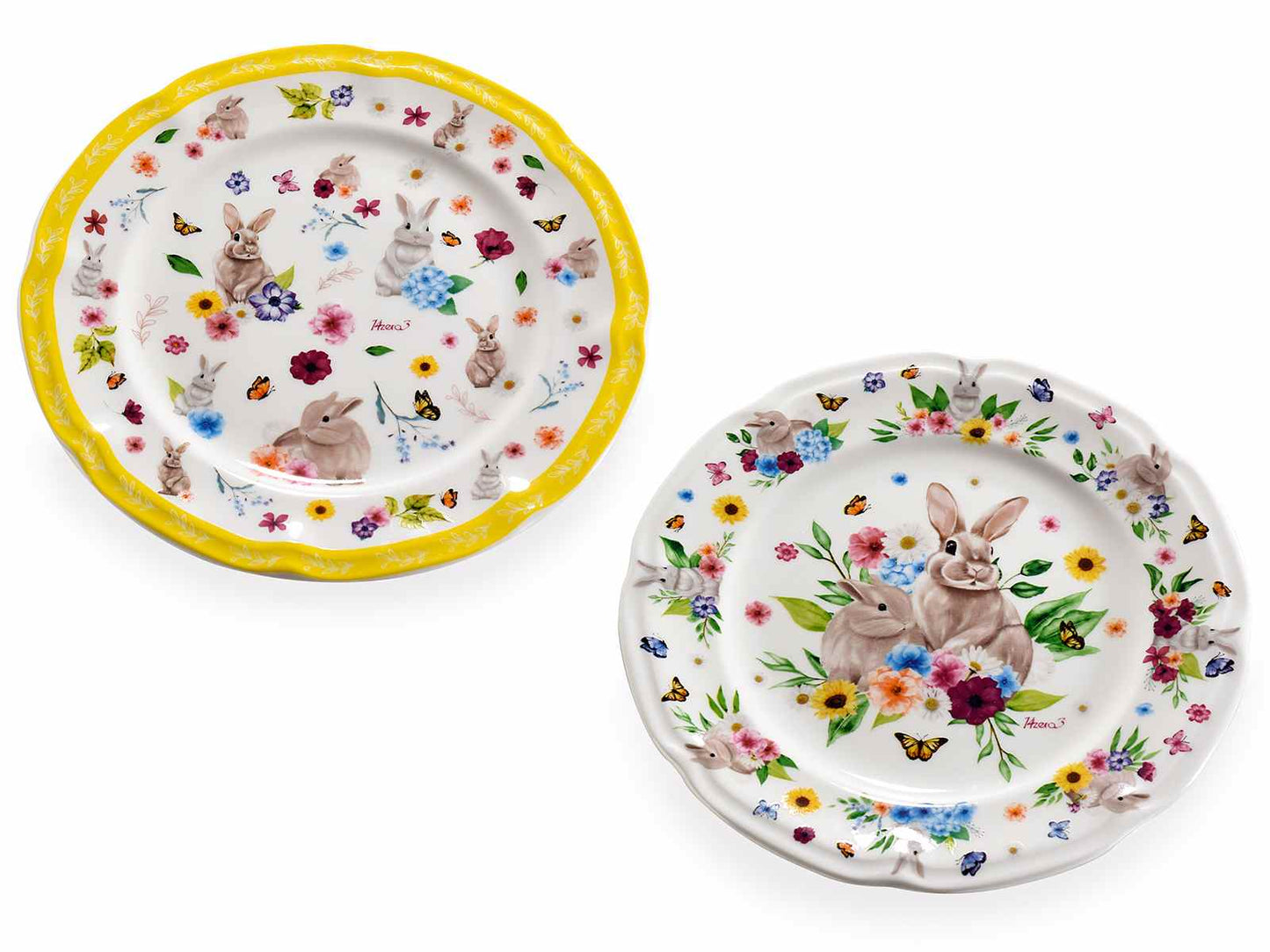 PIATTO ALIMENTARE IN PORCELLANA DECORATABUNNY Misure: Ø 20 cm Assortimento: 2 fantasie