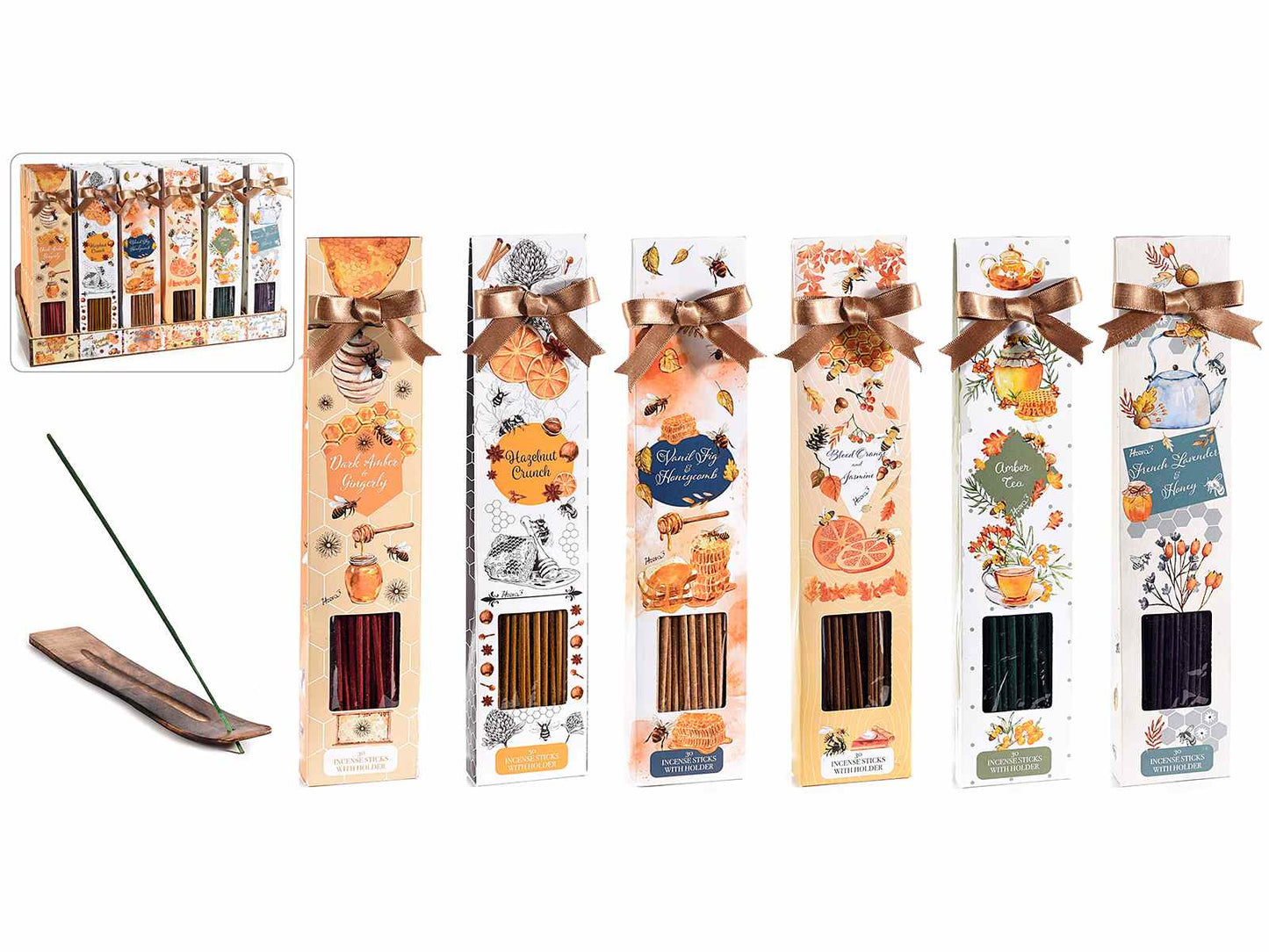 INCENSO Dark Amber & Gingerlynd Jasmine, Amber Tea, French Lavender & Honey Assortimento: 6 fragranze Utilizzo: Profumatori / Incensi