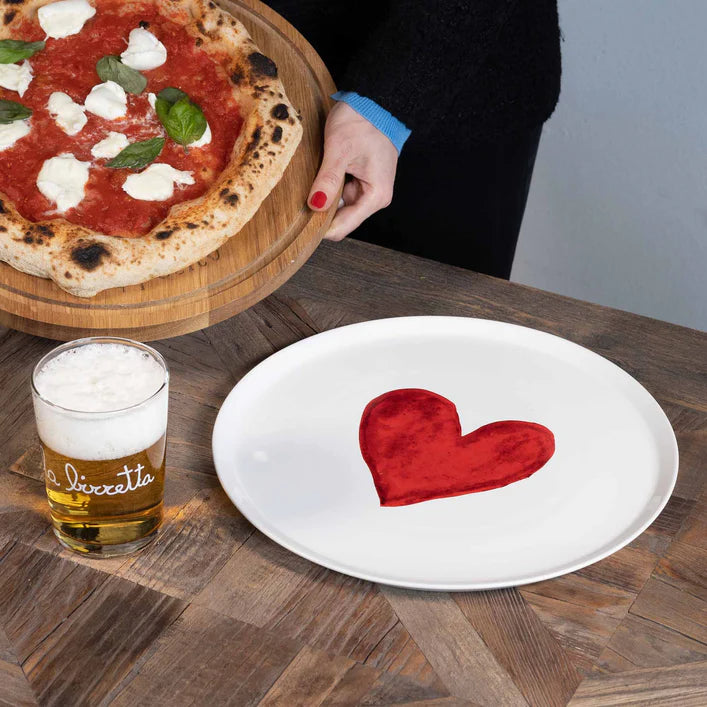 PIATTO PIZZA BIANCO CUORE ROSSO GRES PORCELLANA CM 31 BORDO RIALZATO