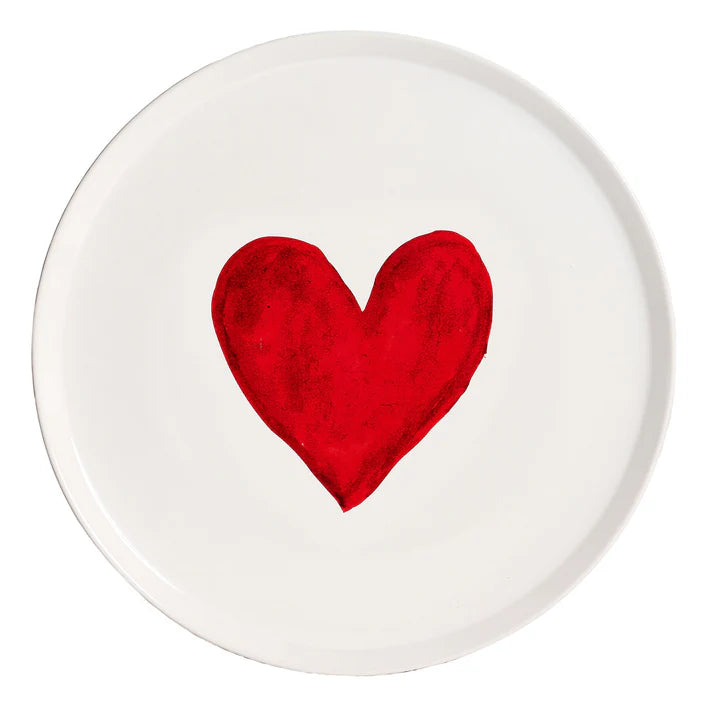 PIATTO PIZZA BIANCO CUORE ROSSO GRES PORCELLANA CM 31 BORDO RIALZATO