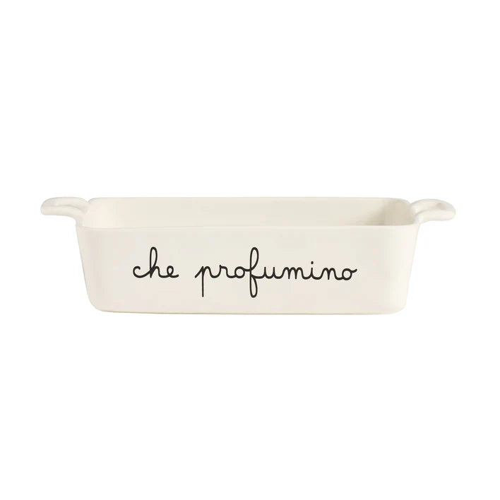 PIROFILA IN PORCELLANA BIANCA " CHE PROFUMINO"ADATTA ALL'UTILIZZO IN FORNO E MICROONDEDimensioni: grande 30(36)x22ICROONDE