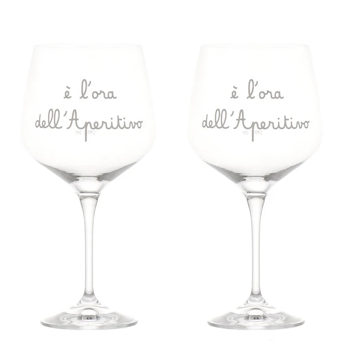 COPPIA CALICI 82 CL IN BOROSILICATO " E' L'ORA DELL'APERITIVO" ALTEZZA 21 CMX 11 CM