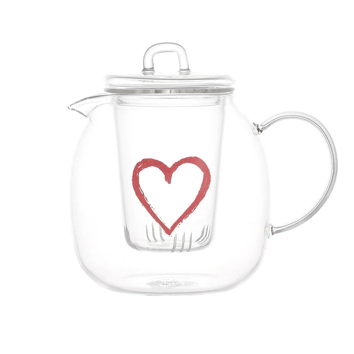 Teiera in vetro borosilicato Cuore Graffiti Rosso