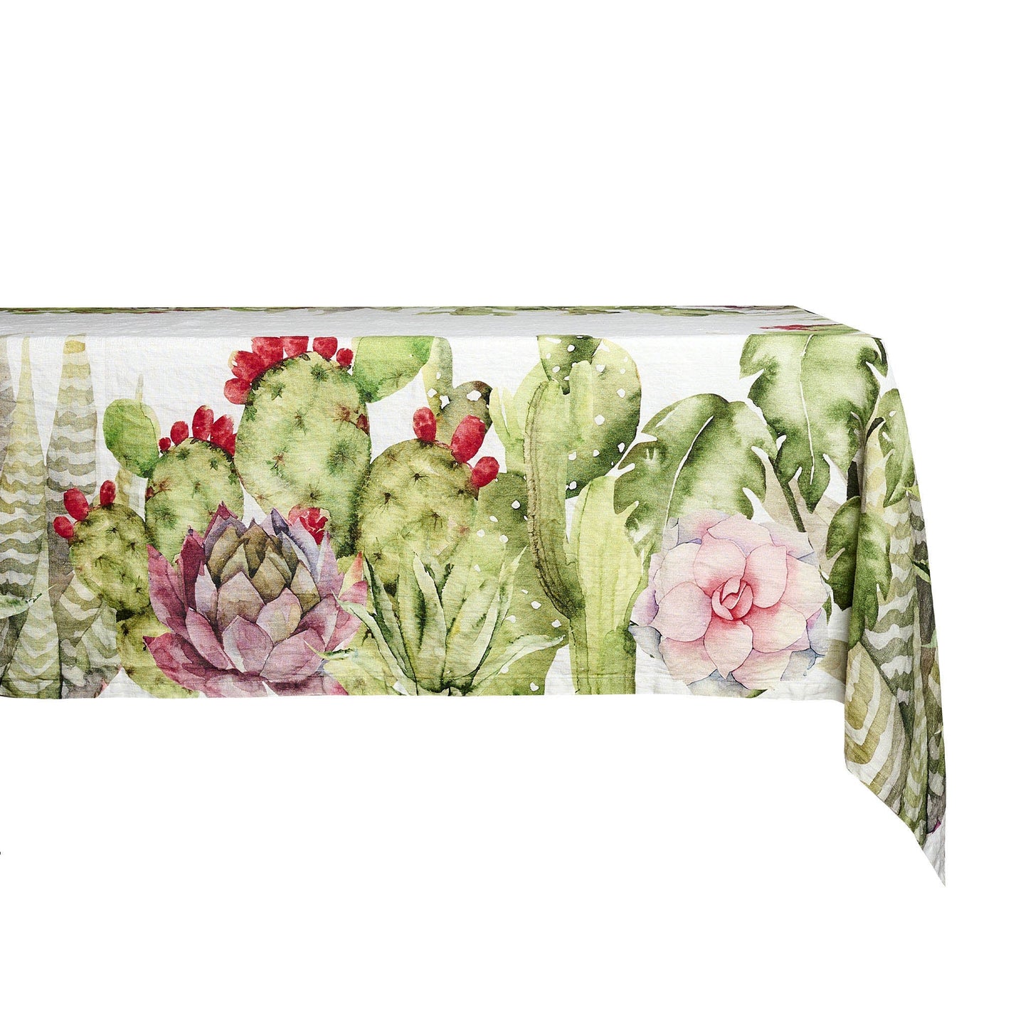 Tovaglia in lino bianco stampa Piante grasse 160X320