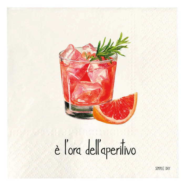 20 TOVAGLIOLI IN CARTA DECORO " E' L'ORA DELL'APERITIVO" 33X33 CM
