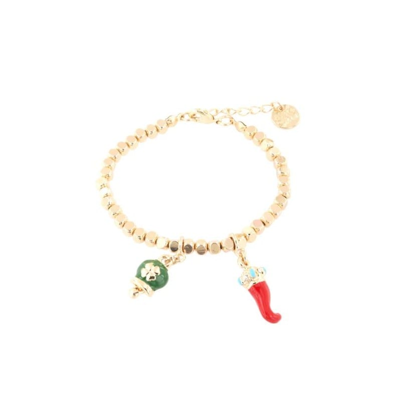 Dolci pensieri gift Amo Capri bracciale dorato corno napoletano, quadrifoglio