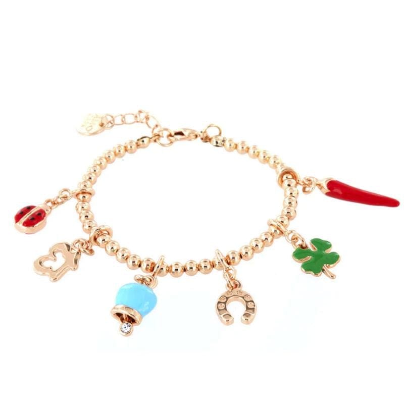 Dolci pensieri gift Amo Capri bracciale dorato corno napoletano, quadrifoglio, coccinella, campana capri