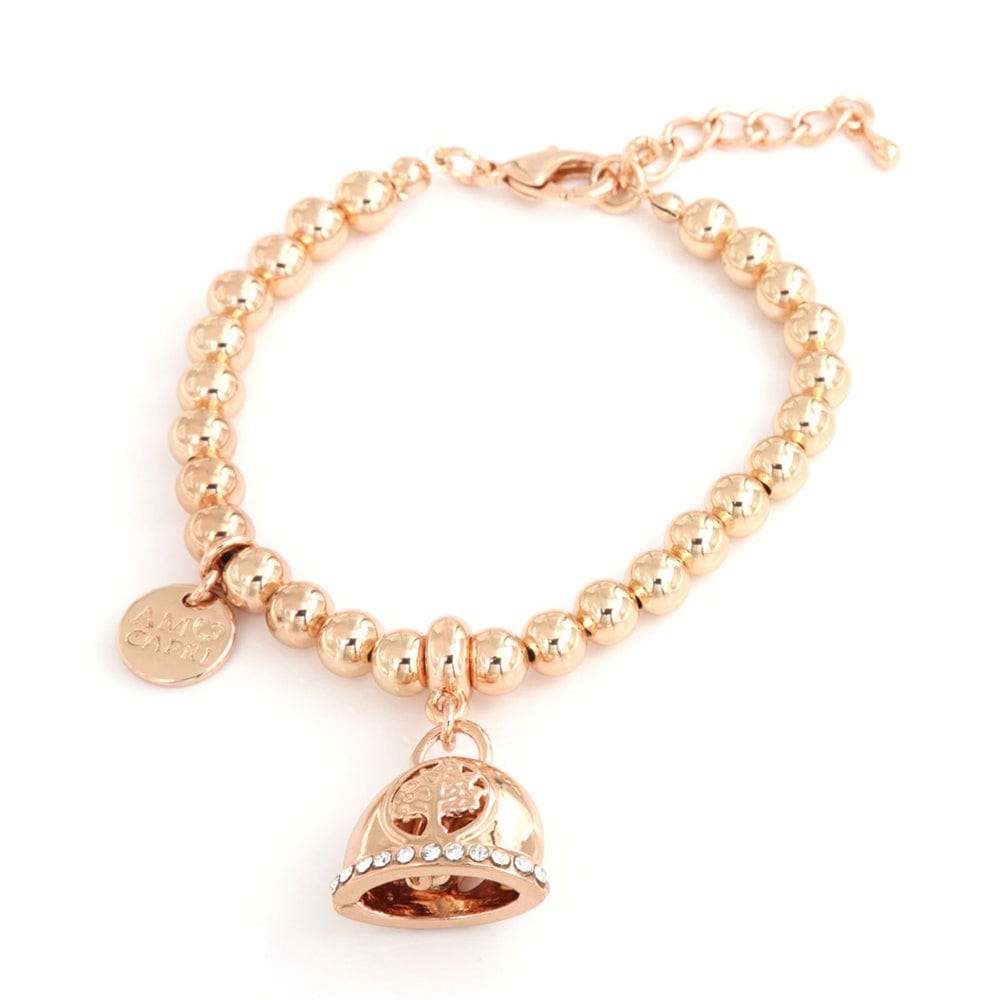 Dolci pensieri gift Amo Capri Bracciale Oro Rosè con Campanella Portafortuna e incisione Albero della Vita
