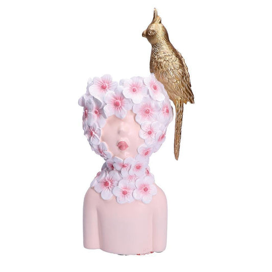 Bambina Vaso Moderno busto donna con fiori e Pappagallo - Dolci pensieri gift