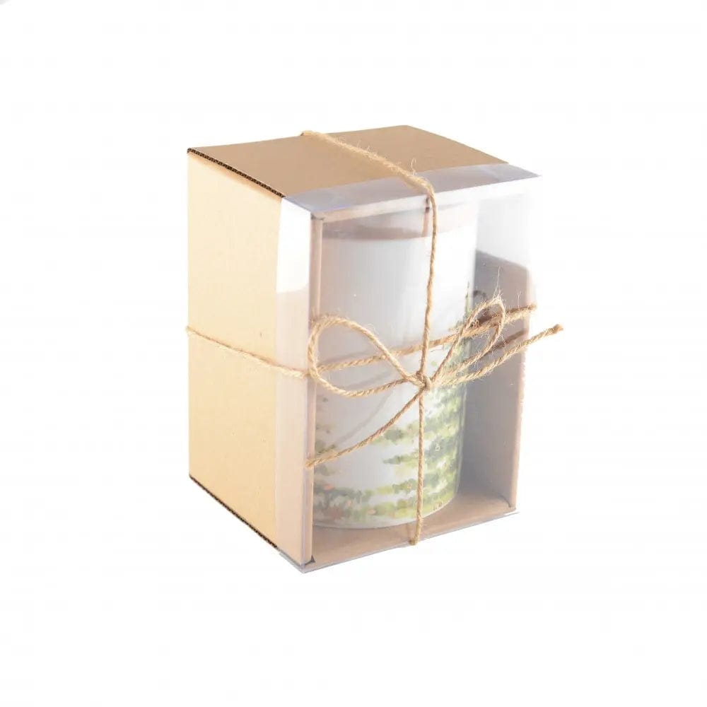 BARATTOLO IN PORCELLANA DECORO ALBERO CON COPERCHIO IN LEGNO 10X10X13,8CM - Dolci pensieri gift