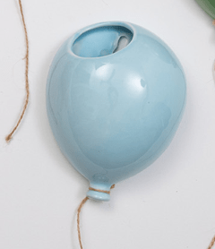 BOMBONIERA PALLONCINO CERAMICA CELESTE VASO COMUNIONE BATTESIMO COMPLEANNO 14.5x11.5x7 - Dolci pensieri gift