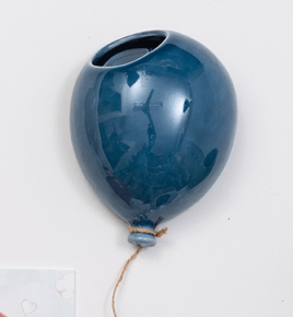 BOMBONIERA PALLONCINO VASO PORTAPIANTA CERAMICA BLU BATTESIMO COMUNIONE COMPLEANNO 14.5x11.5x7 - Dolci pensieri gift