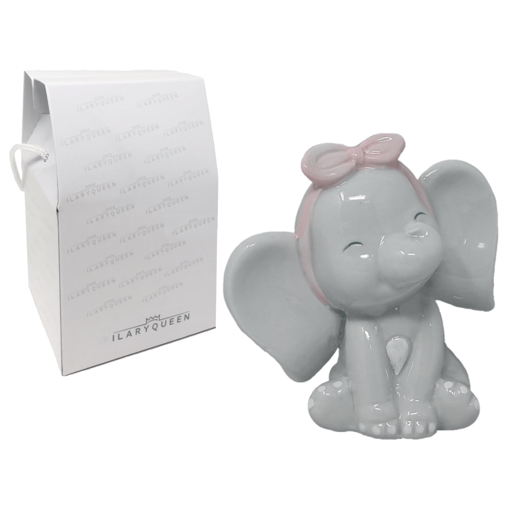 Dolci pensieri gift BOMBONIERA STATUINA ELEFANTINO CON FIOCCO ROSA PORCELLANA LUCIDA 9 CM