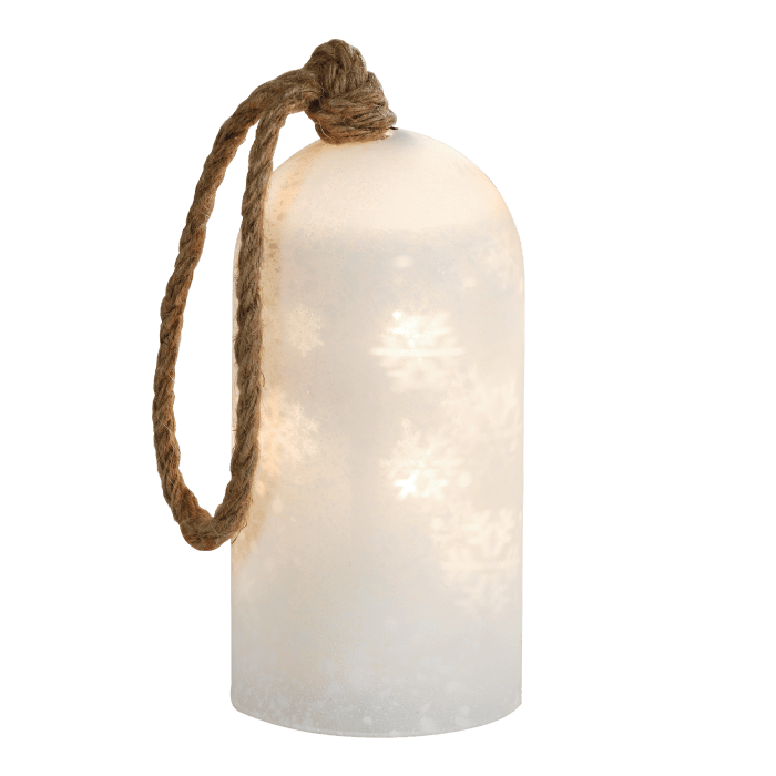 Campana Lanterna Natalizia in vetro Bianca con Decorazione Rotazione luci led 19 cm - Dolci pensieri gift