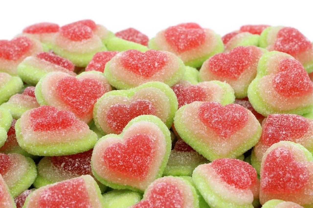 CARAMELLE GOMMOSE CUORE ITALIANO TRICOLORE GUSTO DI ANGURIA CONFEZIONE DA 100GR - Dolci pensieri gift