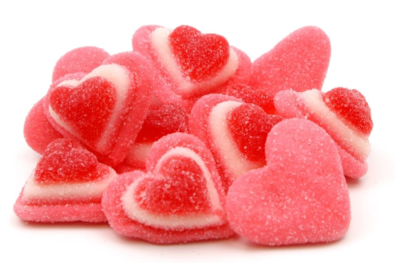 CARAMELLE GOMMOSE CUORI ROSA TRICOLORE GOMMOSI ZUCCHERATI CONFEZIONE DA 100GR - Dolci pensieri gift
