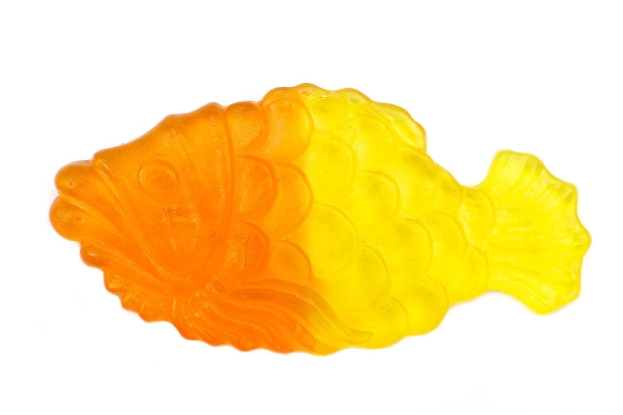 CARAMELLE GOMMOSE PESCI FRUTTA GIAGANTI MAXI SOFT LUCIDI CONFEZIONE 100GR - Dolci pensieri gift