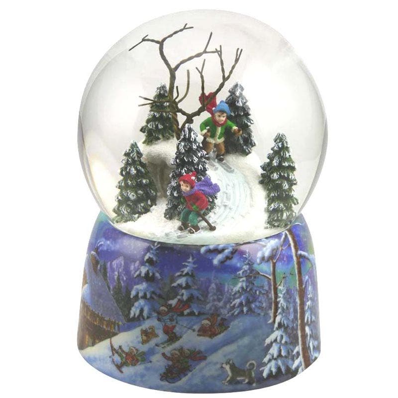 Carillon Natalizio Palla di neve con Bambini che sciano 10 cm - Dolci pensieri gift