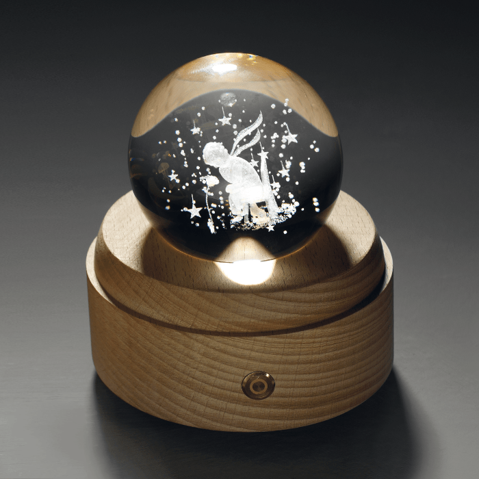 Carillon Palla di Cristallo 3D PICCOLO PRINCIPE Con luci Led 10 cm - Dolci pensieri gift