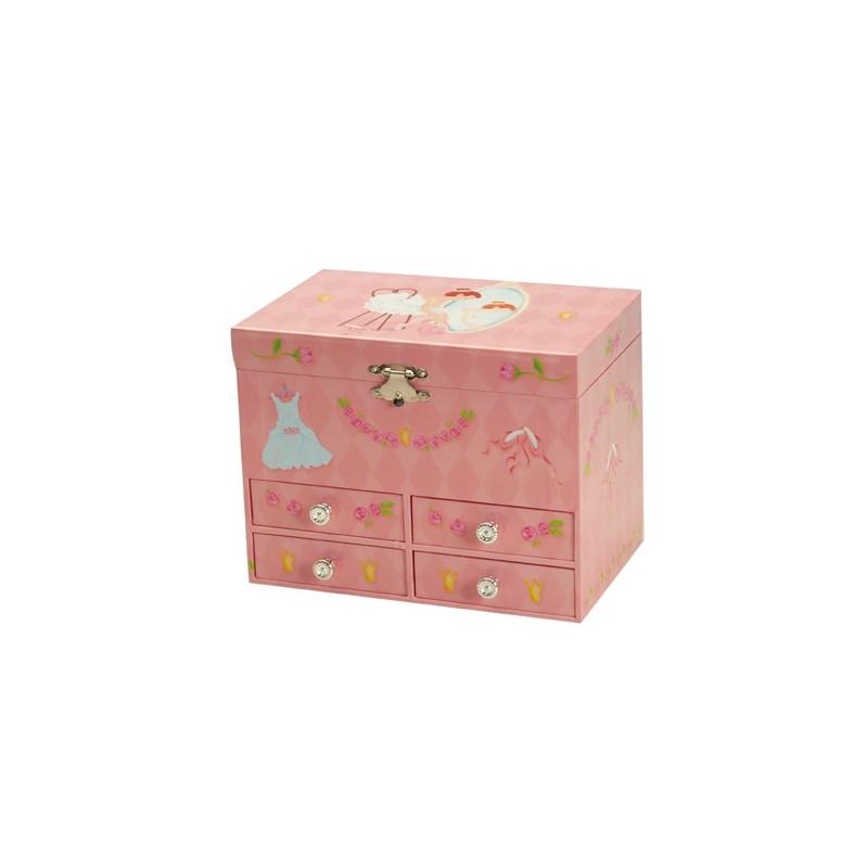 Carillon portagioie ballerina con 4 cassetti cofanetto rosa - Dolci pensieri gift