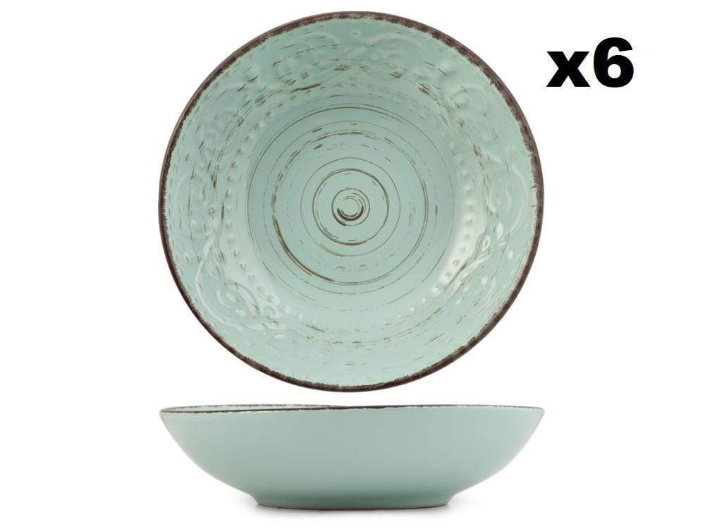 CASCINA set 6 Piatti Fondo in Ceramica Shabby chic Azzurro 20cm - Dolci pensieri gift