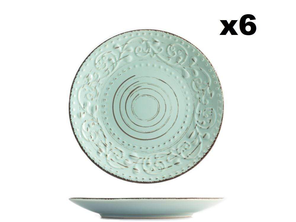 CASCINA set 6 Piatti Frutta in Ceramica Shabby chic Azzurro 21cm - Dolci pensieri gift