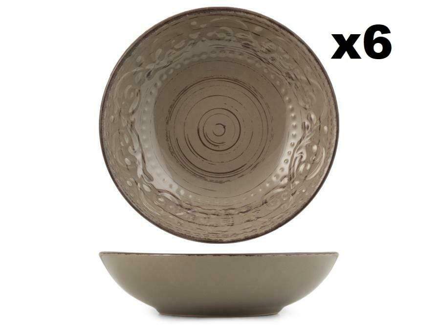 CASCINA set 6 Piatti in Ceramica Fondi Shabby chic Tortora 20 cm - Dolci pensieri gift