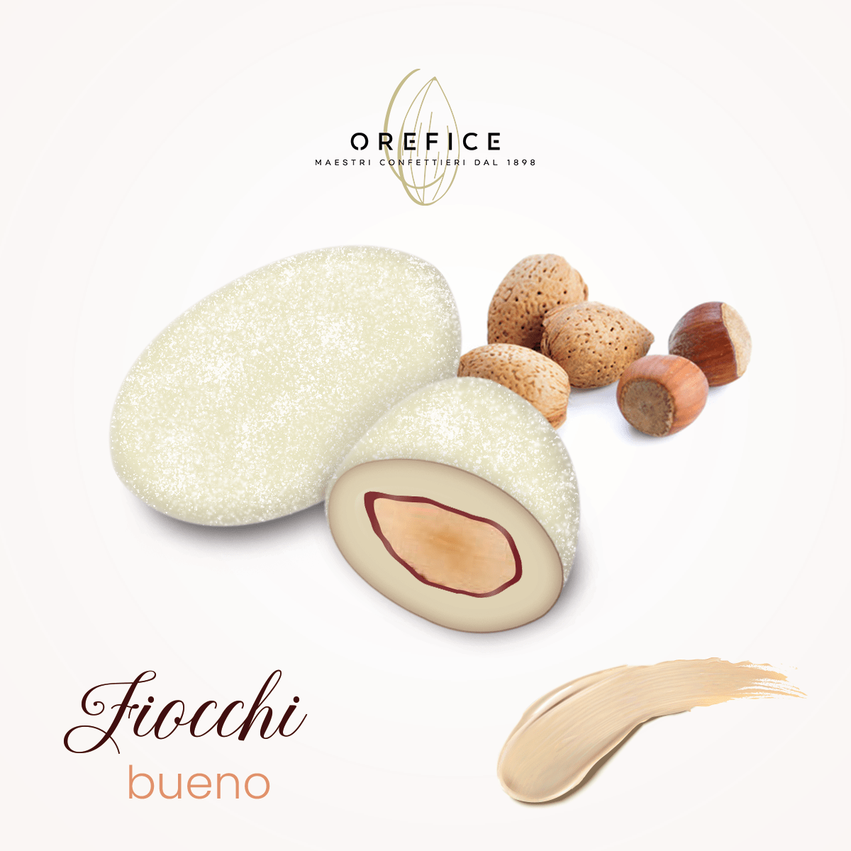 Confetti Fiocchi con Zucchero a Velo e Mandorla Tostata Bianco Al Kinder Bueno 900g - Dolci pensieri gift