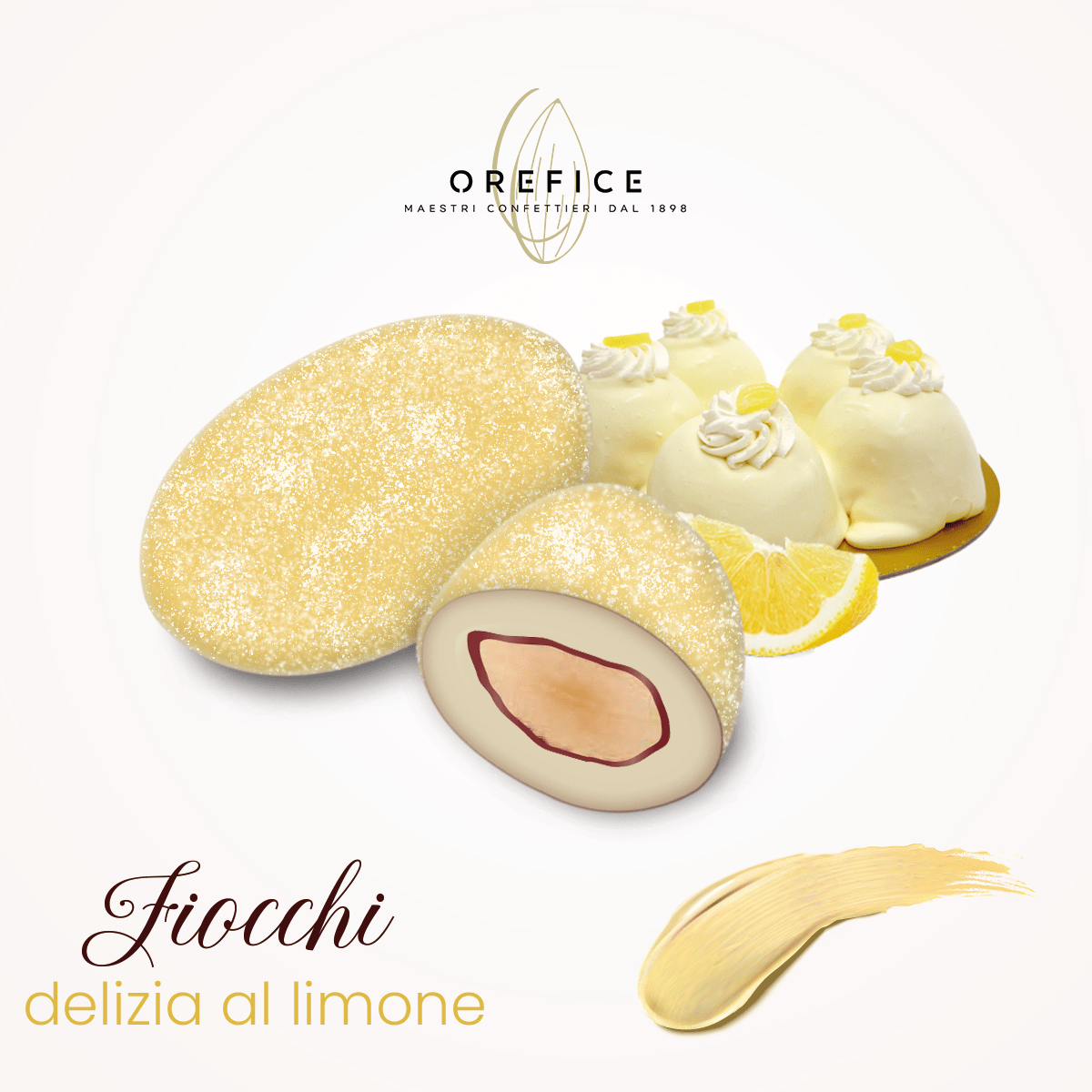 Confetti Fiocchi con Zucchero a Velo e Mandorla Tostata Giallo Delizia al Limone 900g - Dolci pensieri gift