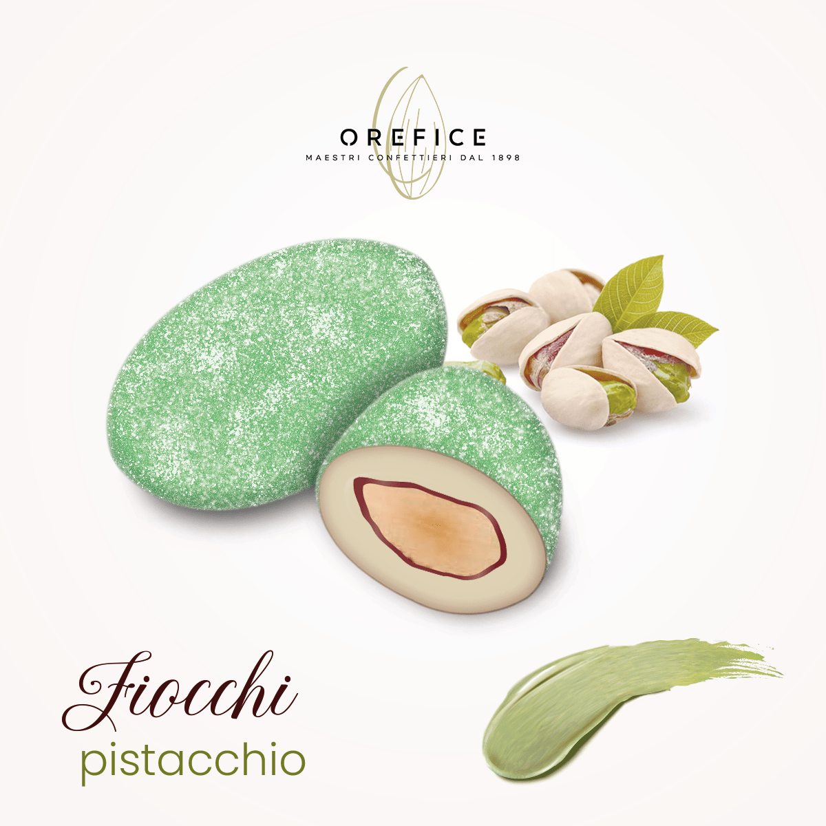 Confetti Fiocchi con Zucchero a Velo e Mandorla Tostata Verde Al Pistacchio 900g - Dolci pensieri gift
