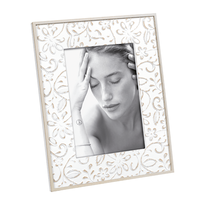 Cornice Portafoto Floreale in Legno inciso Decorazioni Fiori 13 x 18 cm - Dolci pensieri gift