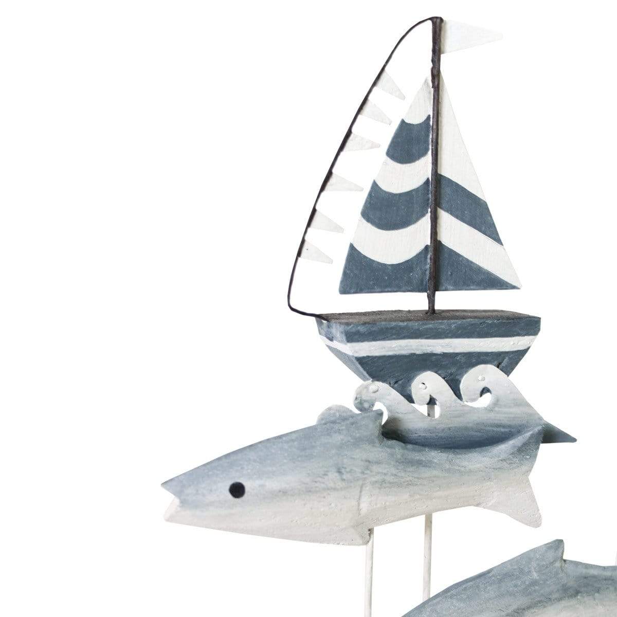 Decorazione in legno SEA Barca a vela con Pesci base toni Blu e Bianco 24 x 7 x 40h - Dolci pensieri gift