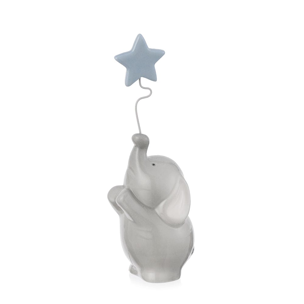 Dolci pensieri gift ELEFANTINO BOMBONIERA PORCELLANA LUCIDA CON STELLA CELESTE BATTESIMO 18 CM. ASTUCCIO COMPRESO