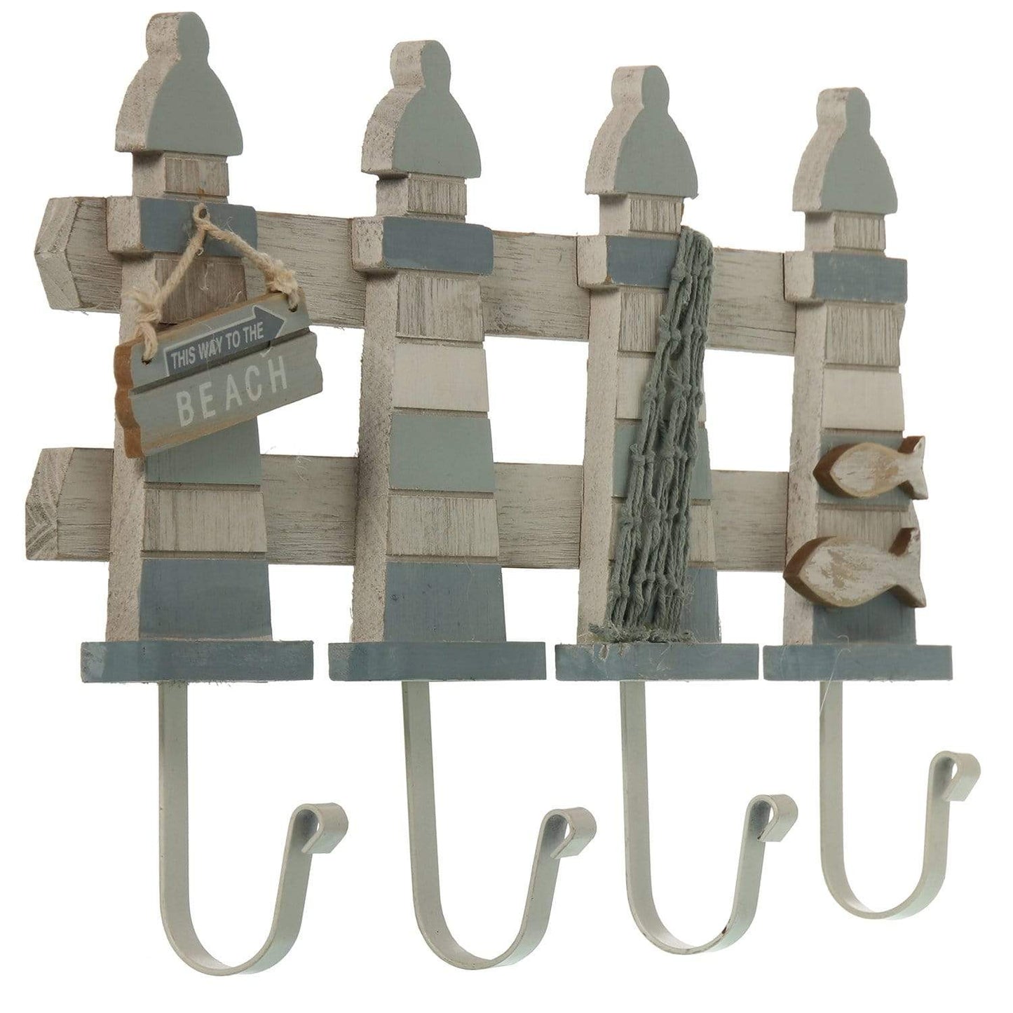 Ischia appendiabiti 4 ganci con Faro Spiaggia in Legno 39,5x55x5cm - Dolci pensieri gift