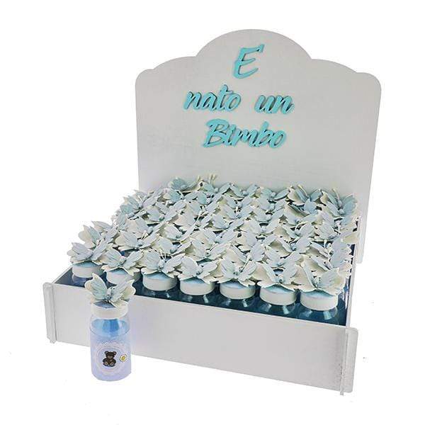KIT BOMBONIERA " E′ NATO UN BIMBO " +48 PZ BARATTOLO PLEX BABY CIELO CON FARFALLA4X8 - Dolci pensieri gift