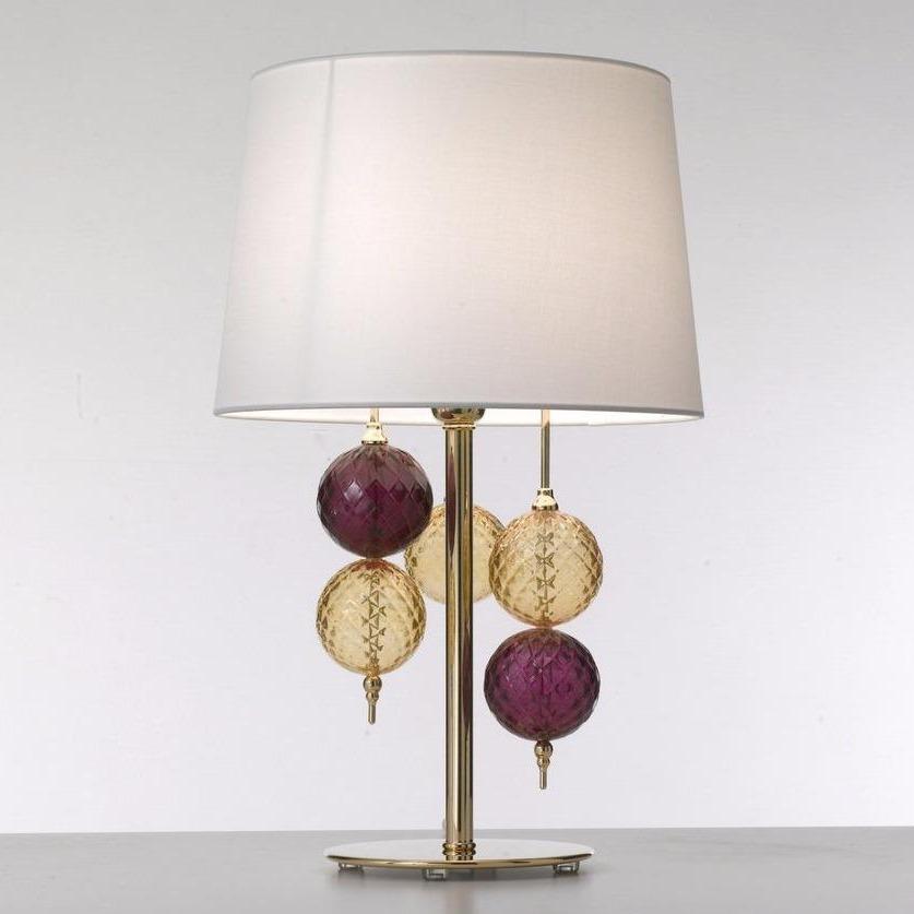 Lampada da Tavolo Colore Ambra paralume in tessuto con Sfere decorative in Vetro soffiato 56 cm - Dolci pensieri gift
