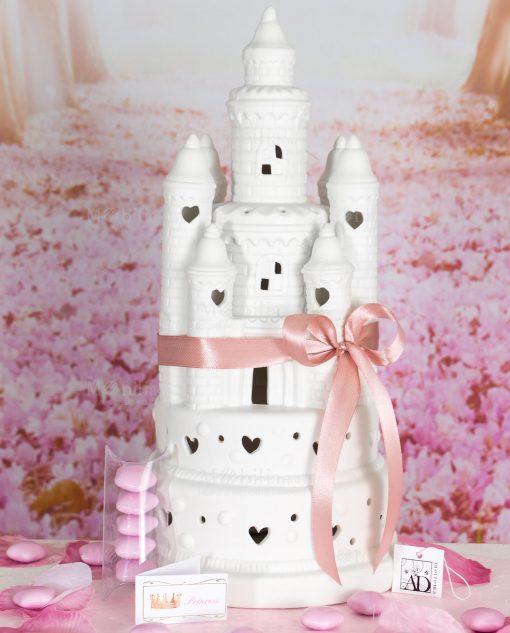 Lampada led a forma di Castello realizzata in fine porcellana bianca, linea “Princess - Dolci pensieri gift