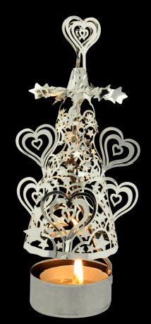 Lanterna Porta Candela Piramide giostrina con rilievi argentato ALBERO CON CUORI - Dolci pensieri gift