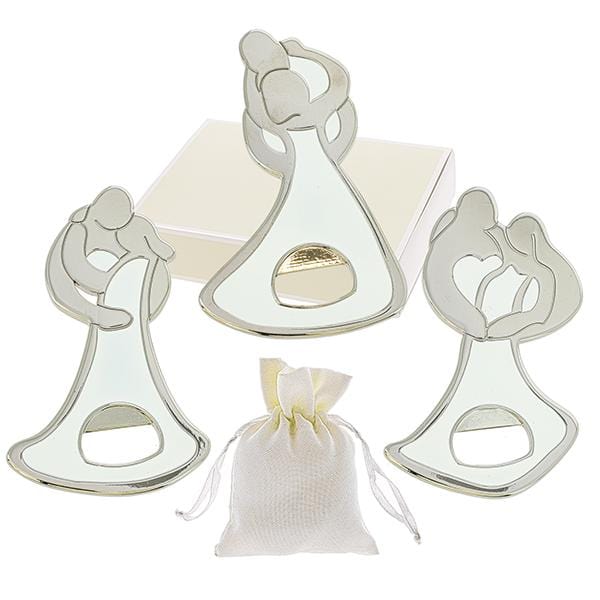 MAGNETE CAVATAPPI SPOSI SMALTO BIANCO ACCIAIO 6X11 3 MODELLI ASSORTITI +SACCHETTO C/AST. - Dolci pensieri gift