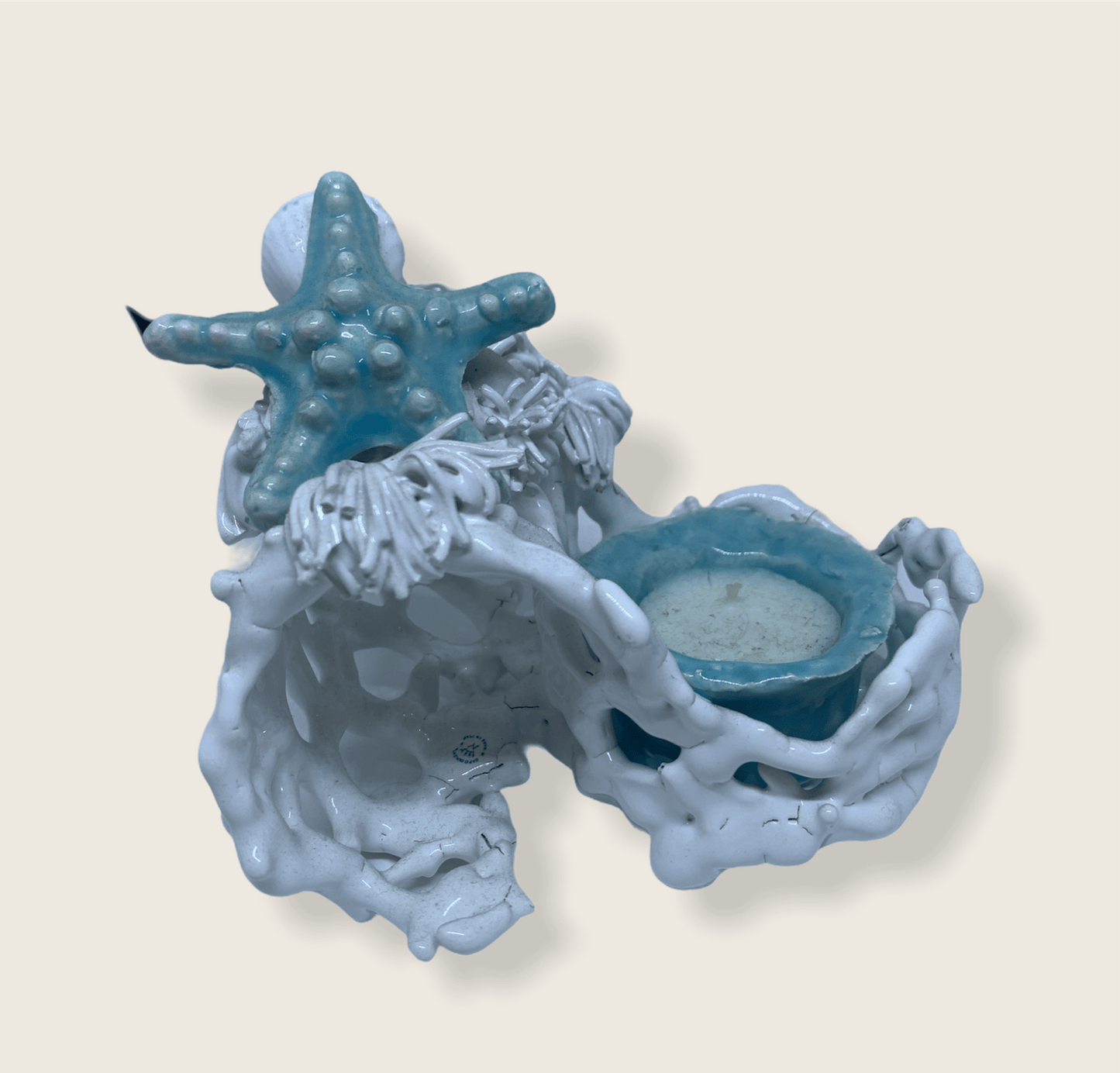 Porta candela in porcellana con stella marina 12 x 12cm - Dolci pensieri gift