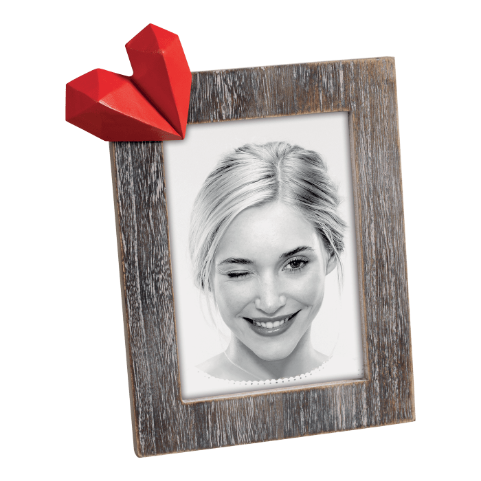 SAN VALENTINO PORTAFOTO LEGNO CON CUORE ROSSO A DIAMANTE PER FOTO 13X18 - Dolci pensieri gift