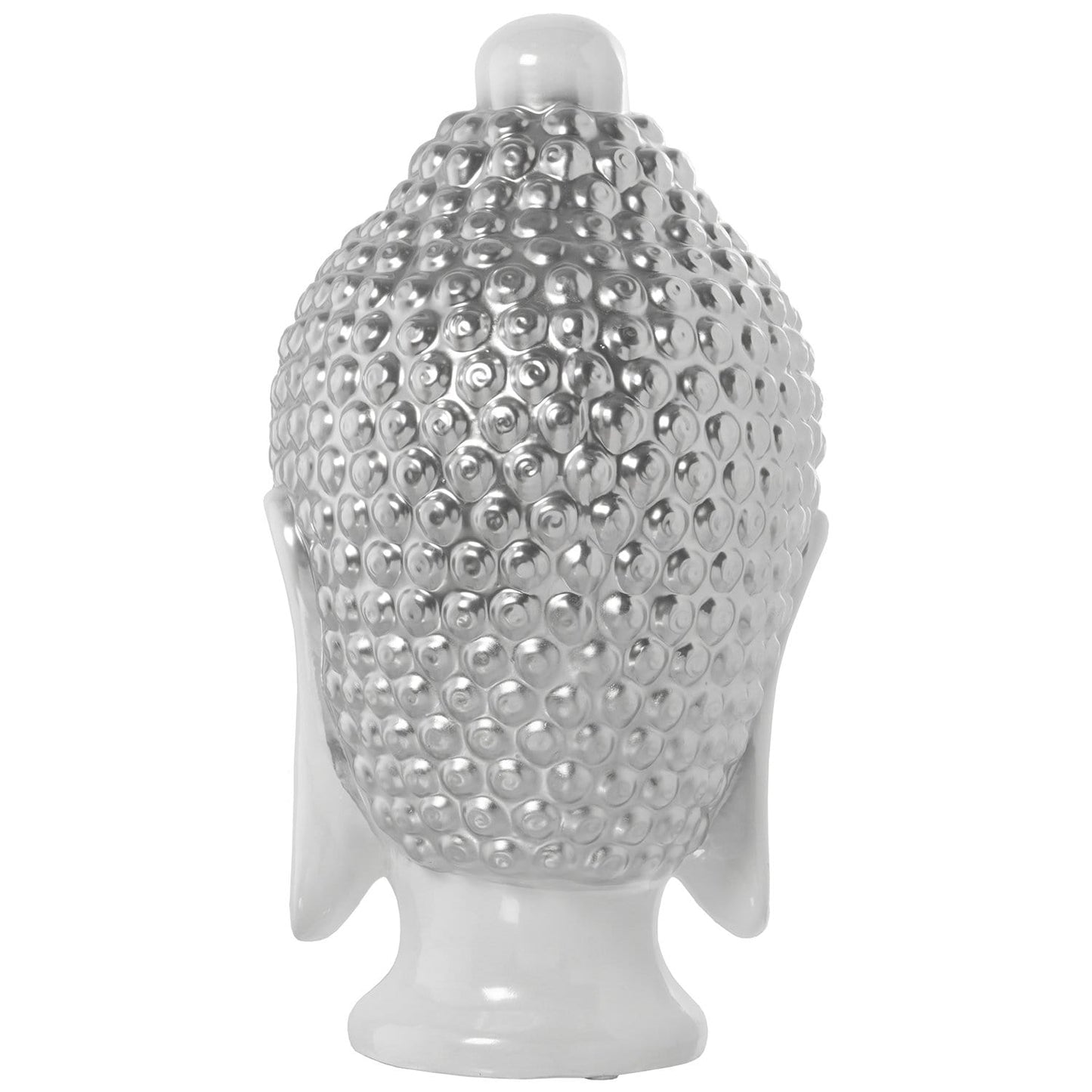 SAVANA CHIC Decorazione Testa di Buddha in Ceramica Bianca Argento 22x25x43 cm - Dolci pensieri gift