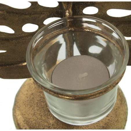 SAVANA CHIC Portacandele in metallo dorato Con Portacandela in Vetro 17x13x35,5cm - Dolci pensieri gift