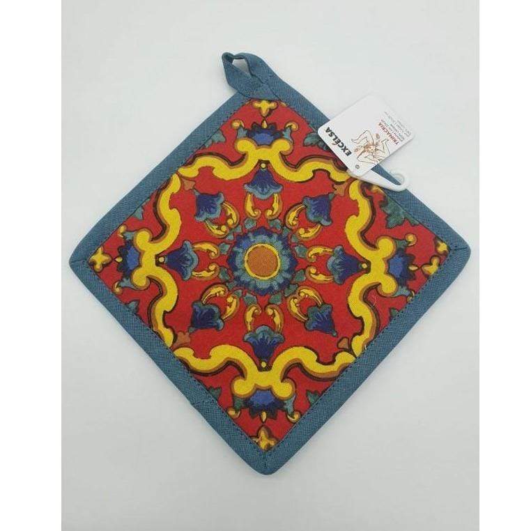 SICILIA Presina per Cucina In Cotone Con Decorazione Maioliche 20x20 Cm - Dolci pensieri gift