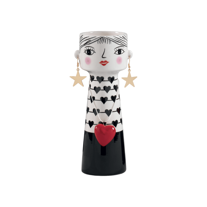 Vaso testa boho chic donna in porcellana 38 cm rosso bianco e nero - Dolci pensieri gift
