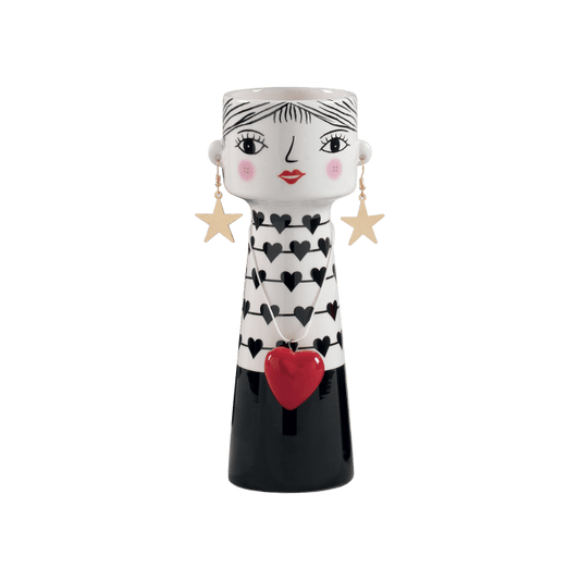 Vaso testa boho chic donna in porcellana 38 cm rosso bianco e nero - Dolci pensieri gift