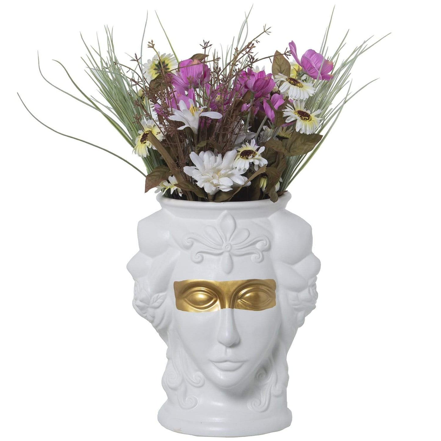 Vaso Testa per Fiori Donna DEA BENDATA in Ceramica Con Benda Oro 25x12,5x31cm - Dolci pensieri gift