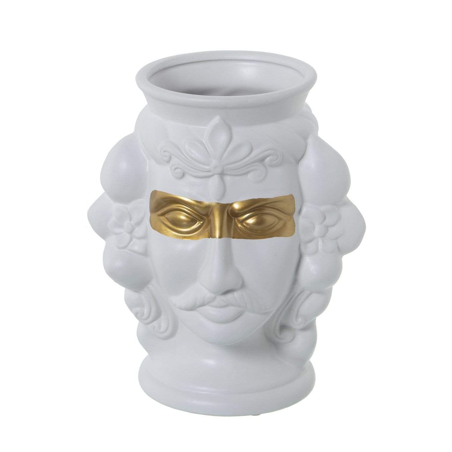 Vaso Testa per Fiori Re Siciliano con Maschera d'oro in Ceramica 22x16,5x25,5cm - Dolci pensieri gift