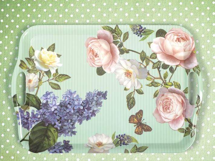 Vassoio in melamina con Fiori decorazione shabby chic 47x32,5x2 Cm - Dolci pensieri gift
