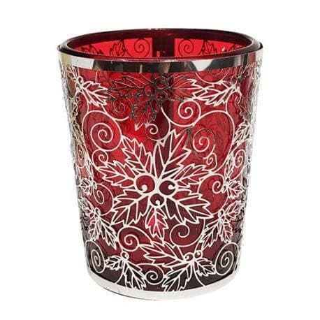 Bicchiere porta candele natalizio in vetro rosso con decorazione in acciaio - Dolci pensieri gift
